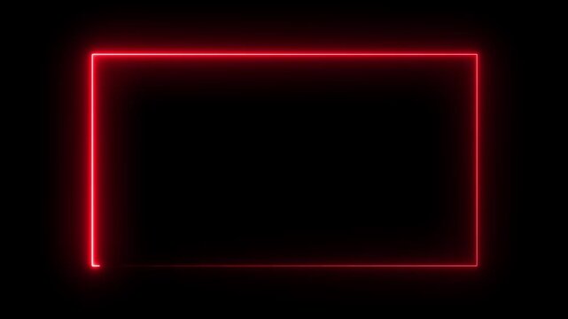 A glowing neon rectangle with rounded corners, featuring an orange to pink gradient and sparkling edges on a dark, reflective surface.