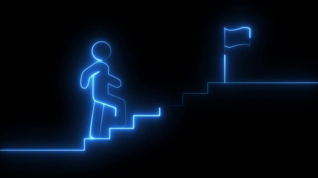 Success icon animation with neon shine on black background. Animation of victory, success, goal achiever.
