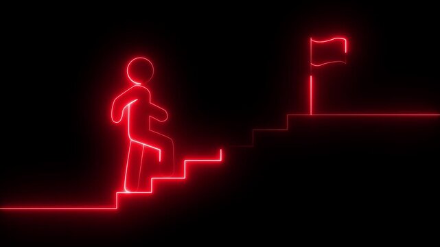 Success icon animation with neon shine on black background. Animation of victory, success, goal achiever.