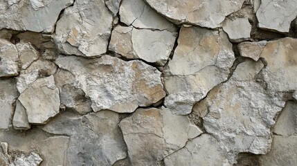 Fototapeta premium broken wall texture with shattered stone elements, uneven edges and distressed worn-out surface for destruction simulation