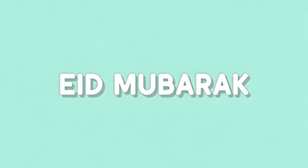 Fototapeta premium A simple eid mubarak greeting card with a mint green background and white text.