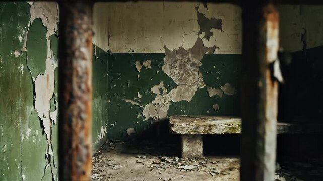 Rusty bars and worn cell interior