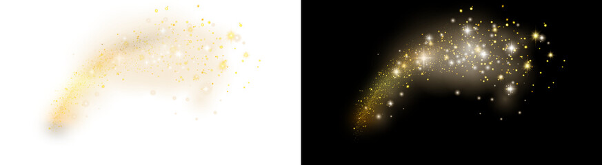 PNG image of A beautiful golden and white sparkling glitter dust trail effect creating a magical festive swirl for overlay designs and holiday celebrations on transparent background. © zakir