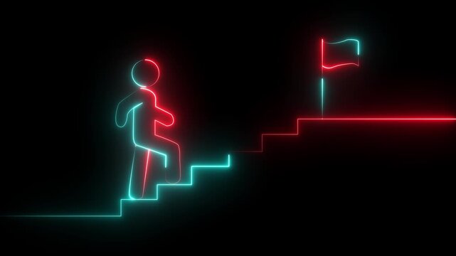 Success icon animation with neon shine on black background. Animation of victory, success, goal achiever.