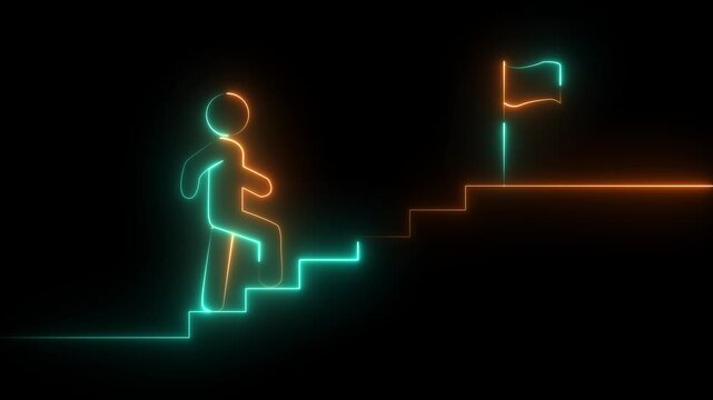 Success icon animation with neon shine on black background. Animation of victory, success, goal achiever.