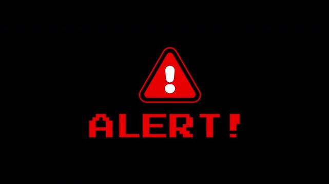 Hacking glitch red alert symbol suitable for warning signs, safety guides, danger alerts, crisis communications, and emergency notifications in various designs.