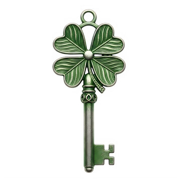Lucky green shamrock key for st patrick's day isolated on transparent background
