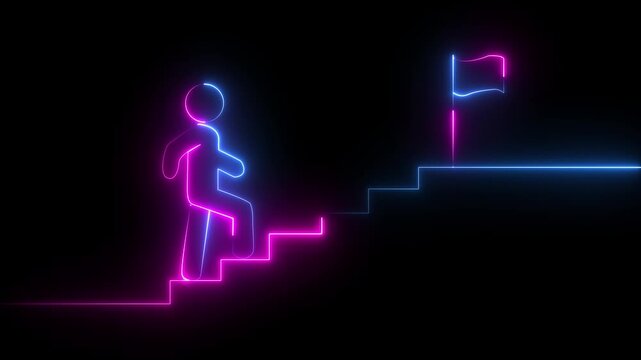 Success icon animation with neon shine on black background. Animation of victory, success, goal achiever.