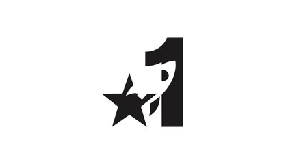 Number One Star Icon Silhouette Logo