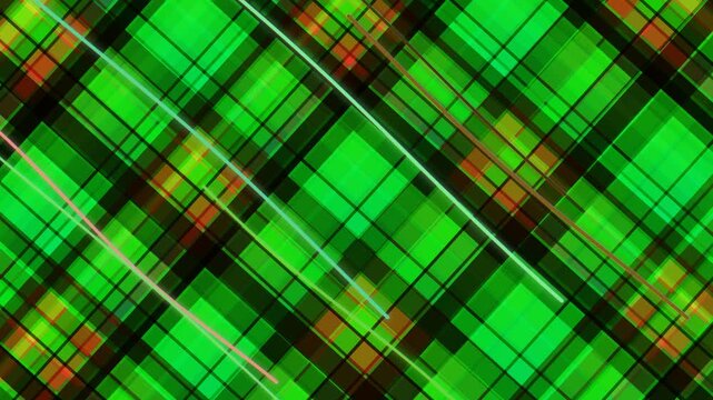 A vibrant green plaid pattern with intersecting lines and varied shades