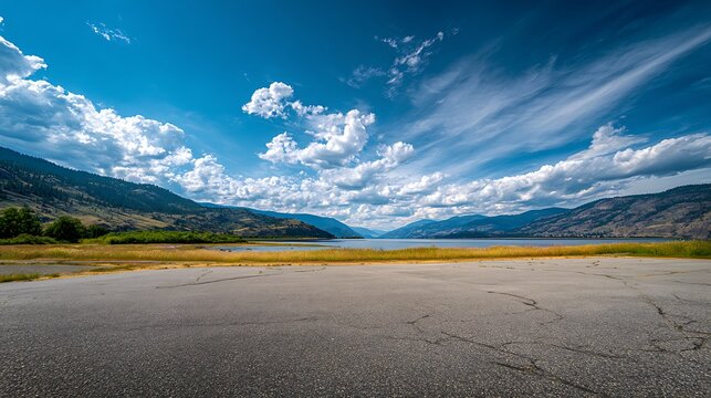 Vast lake framed by arid hillsides under an expansive, dramatic sky with striated.