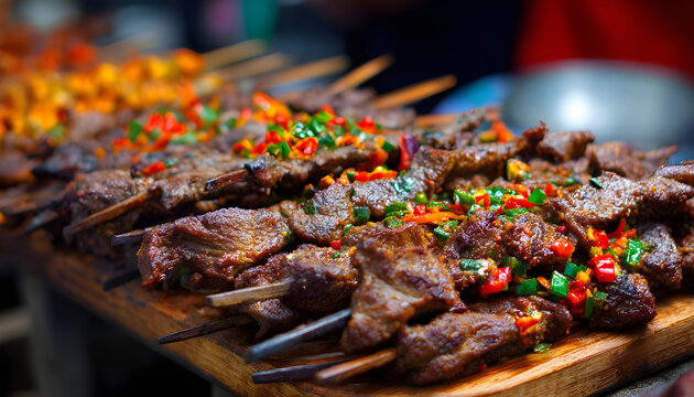 Suya is a Nigerian dish of thinly sliced beef skewered and seasoned. Concept Nigerian Cuisine, Grilled Meats, African Food, Street Food, Suya Recipe
