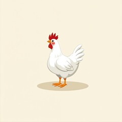 White hen illustration standing on light background. Simple cartoon animal graphic. Poultry bird art for farm or eco themes. Clean design for kids.