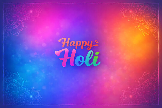 Soft dreamy abstract colorful background blending pink blue and purple light shades with faint mandala patterns honoring the happy holi and traditional holika dhan festival