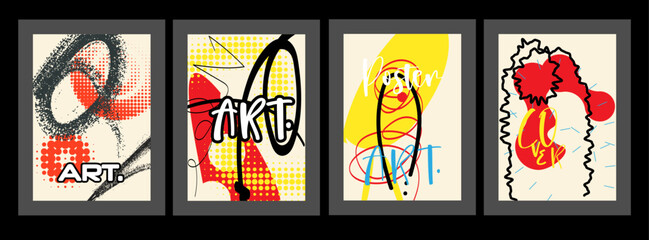 Vector collection set, Illustration design with scribble, doodle line, vibrant graphic pattern, dynamic shapes, colorful and elements in maximalism style. Abstract modern contemporary art decorative b © Ittikorn Ch