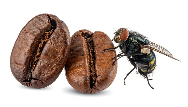 Fly on Coffee Beans - A Close-Up of Natures Encounter.