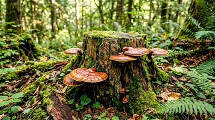 Reishi (Lingzhi) or Ganoderma lucidum mushroom on natural background, traditional herbal medicine concept