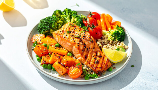 Delicious Salmon Fillet with Vibrant Veggies and Quinoa