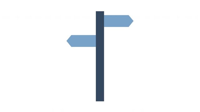 A directional sign with arrows pointing left and right, indicating two possible paths or choices