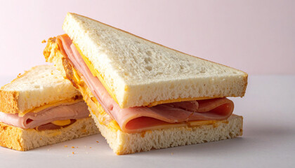 Classic Ham and Cheese Sandwich Duo on Pink Background