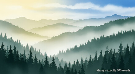 Fototapeta premium Serene mountain landscape with misty forest and sunrise