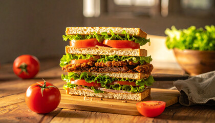 Gourmet Stacked Sandwich Crispy Patty, Lettuce, Tomato