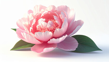 Elegant Pink Peony Bloom on White Background