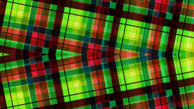 Vibrant plaid pattern with intersecting lines in red, green, and black colors, viewed from a close-up perspective.