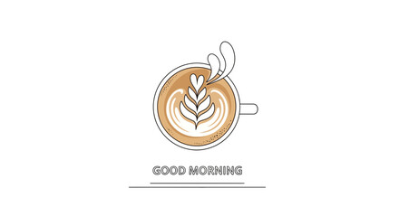 Obraz premium Good Morning Coffee Cup with Latte Art and Heart Shape, Minimalist Design