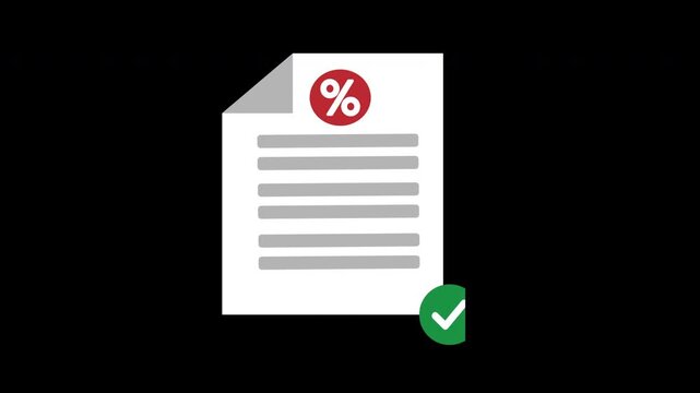 Loan contract icon, Animated completed tax form with percentage symbol and checkmark, suitable for finance, and accounting, financial document icons including invoices, receipts