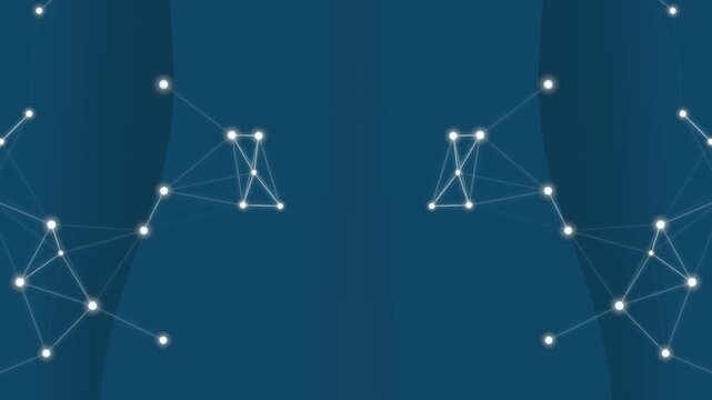 Network connections illustration featuring nodes and lines on blue background viewed from directly above