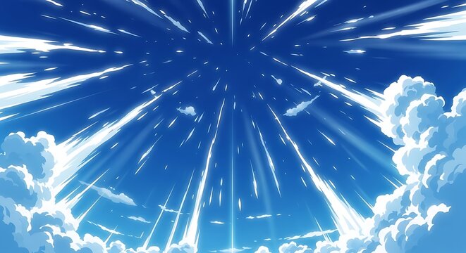 Beautiful blue sky with white clouds and sun rays