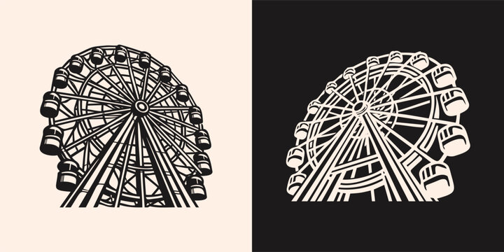 Vintage Ferris Wheel Amusement Park Ride Doodle Illustration