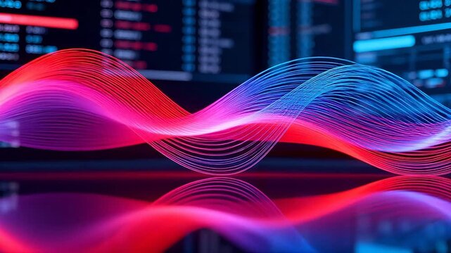 Colorful flowing lines on reflective surface