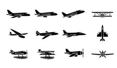 Minimalist airplane silhouette vector icon set © SobujChandra