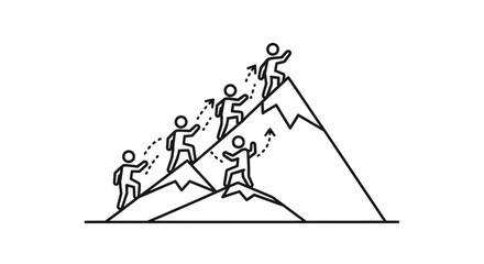 Team climbing mountain peak, teamwork, success, goal achievement, business strategy, leadership
