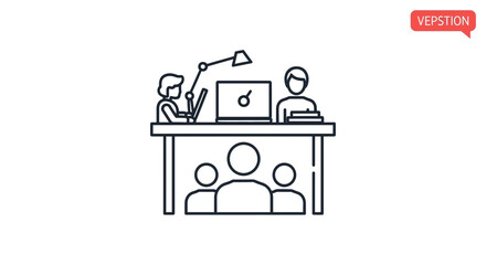 Obraz premium Teamwork and collaboration in office, people working together at desk with laptop