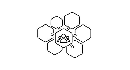 Teamwork Hexagon Network Concept: People Connected in a Collaborative Structure