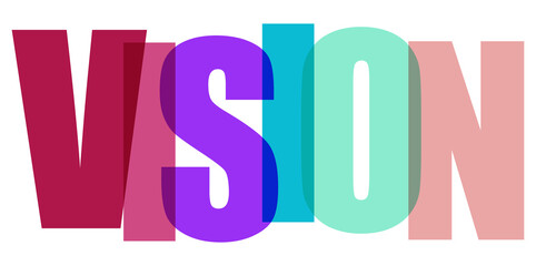 Multicolored vision word with red, purple, and green letters on transparent background