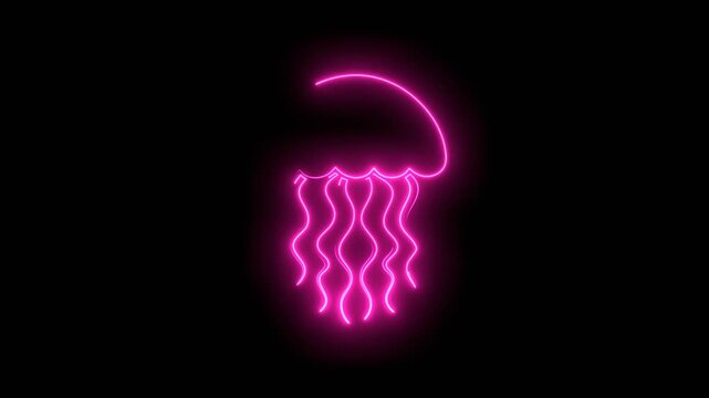 Sea life icon. Abstract jelly fish. Neon glowing.