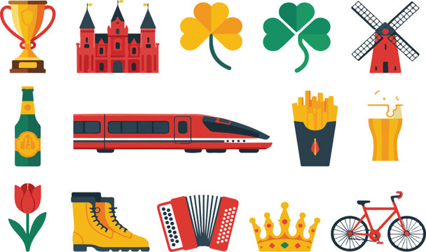 Belgium Symbols Collection Vector Set Featuring Travel Culture Landmarks Food and National Icons