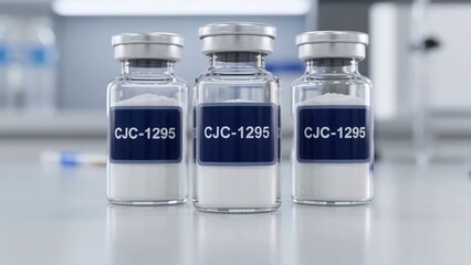CJC-1295 peptide therapy for longevity and biohacking, three glass vials