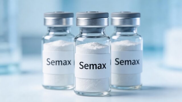 Semax peptide therapy for longevity and biohacking, three glass vials