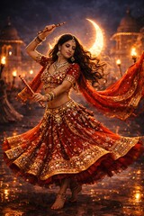 Fototapeta premium Beautiful Women Playing Dandiya Garba During Navratri