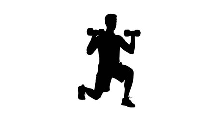 Obraz premium Silhouette of a person performing a lunge while holding dumbbells