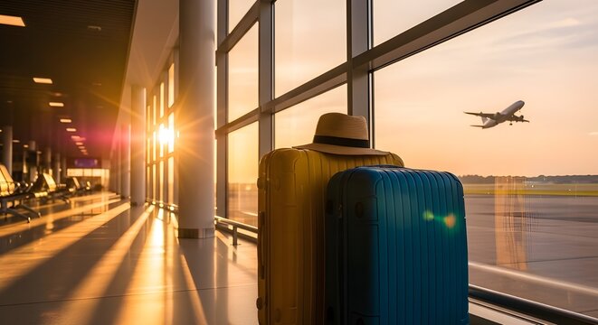 Maletas en el aeropuerto.
 Concepto de viaje.
 representaci&oacute;n 3d