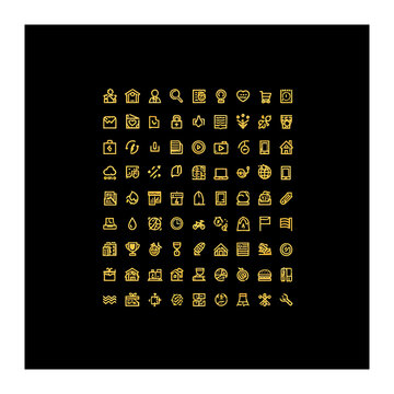 Elegant Golden Flat UI Icons on Black Background for Digital Projects
