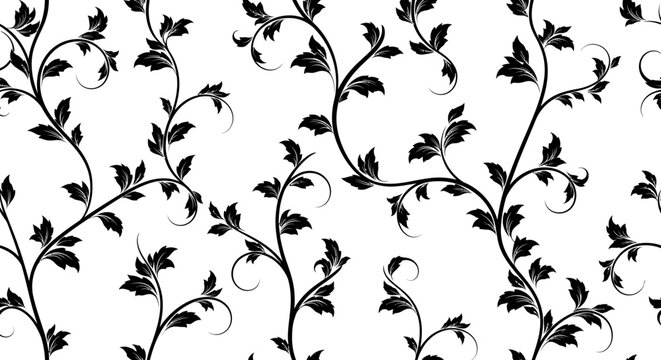 Black leafy vine branch pattern design.