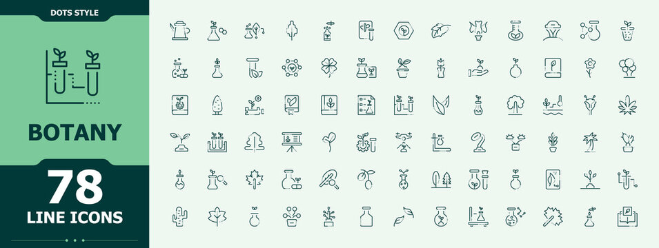 Botany linear icon set. Eco icon collection. Includes symbols for chemistry, eco, garden, tree, ecology, geo, biology and more. Editable vector.