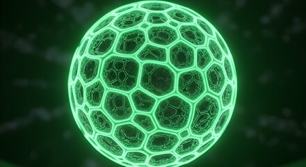 Luminous Orb of Cellular Detail: A mesmerizing, glowing sphere of intricately patterned cells pulses with vibrant energy, highlighting the beauty and complexity of scientific structures.